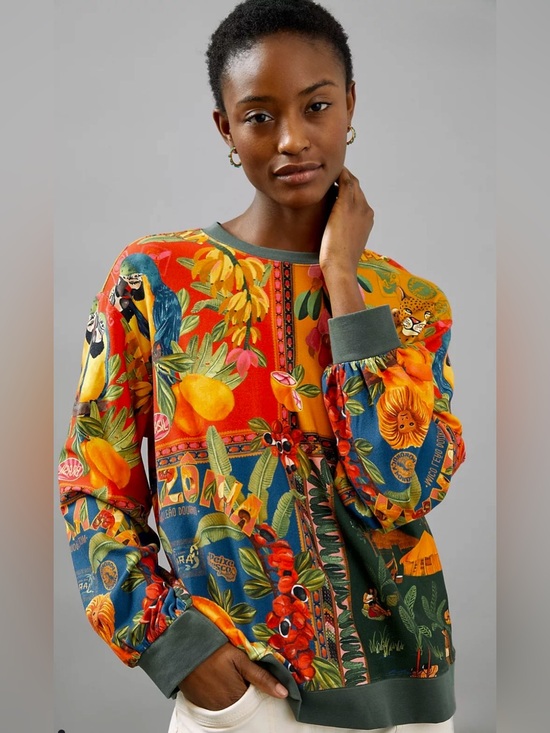 FARM Rio Tops - EUC WOMENS XL (bust 52”) FARM RIO BOSQUE TROPICAL COMFY SWEATSHIRT OVERSIZED